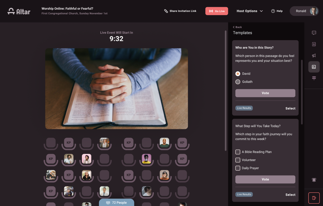 Templates for polls can be used and saved in Altar Live to create seamlessly interactive church services.